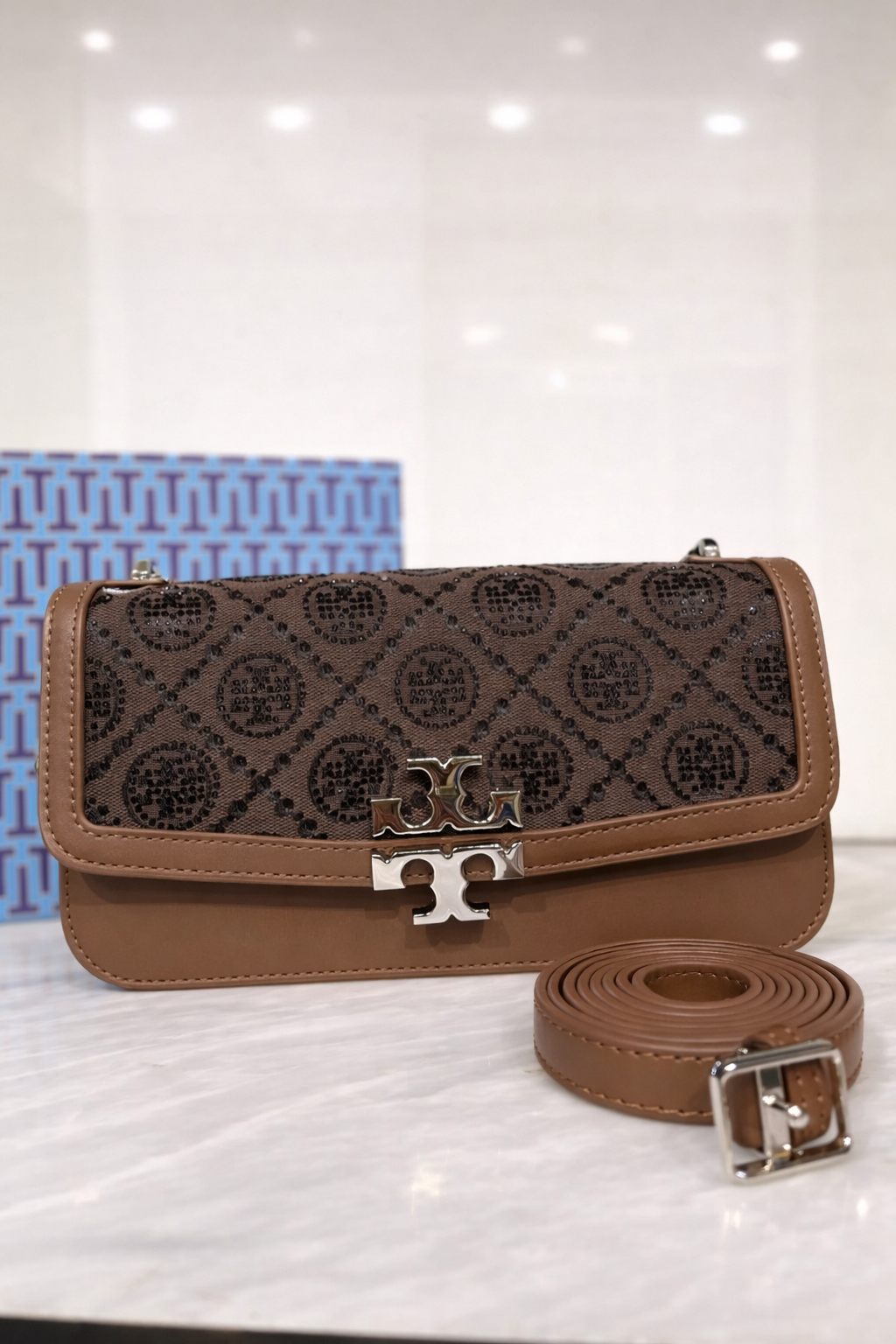 Tory Burch Style Crystal Pattern Shoulder Bag