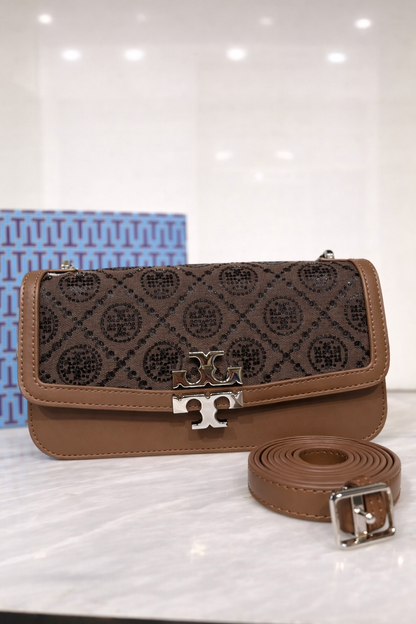 Tory Burch Style Crystal Pattern Shoulder Bag