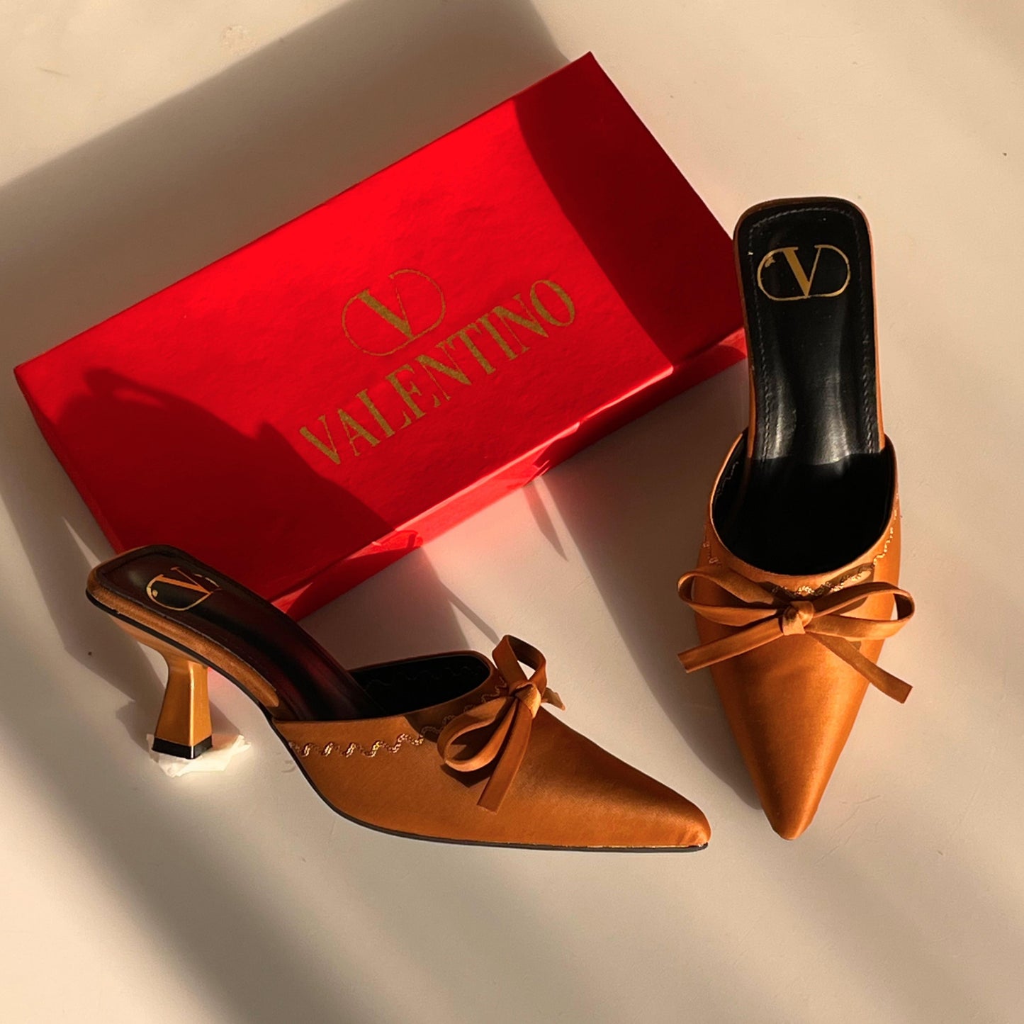 Valentino Bow Detail Pointed Toe Mule Heels