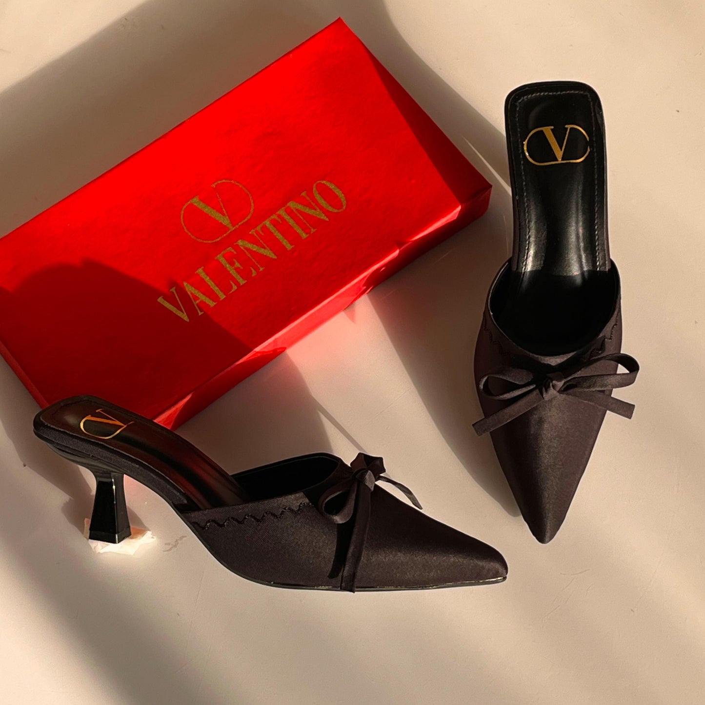 Valentino Bow Detail Pointed Toe Mule Heels