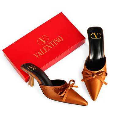 Valentino Bow Detail Pointed Toe Mule Heels