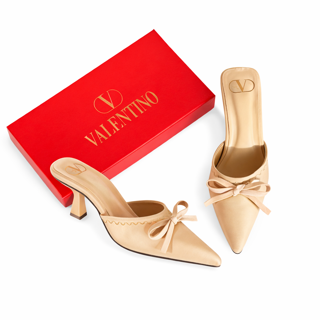 Valentino Bow Detail Pointed Toe Mule Heels