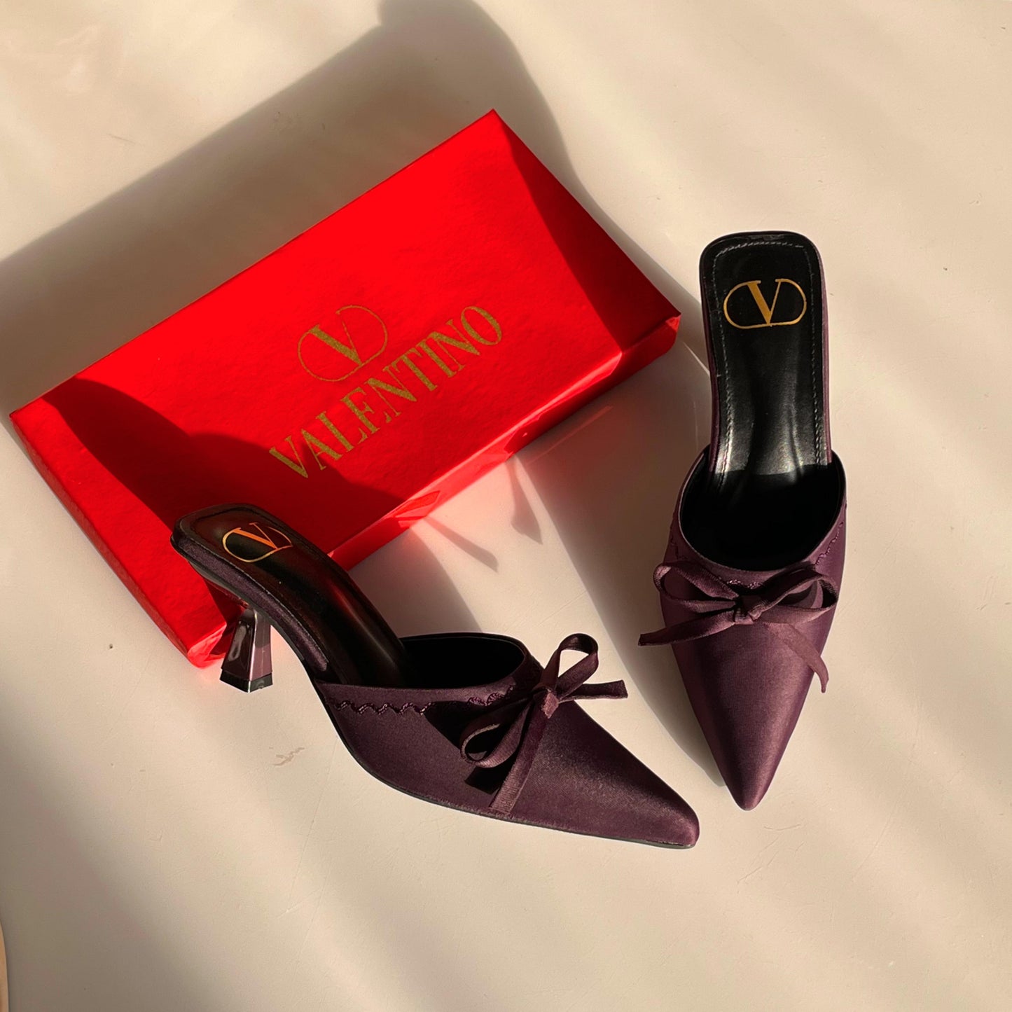 Valentino Bow Detail Pointed Toe Mule Heels