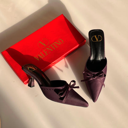 Valentino Bow Detail Pointed Toe Mule Heels