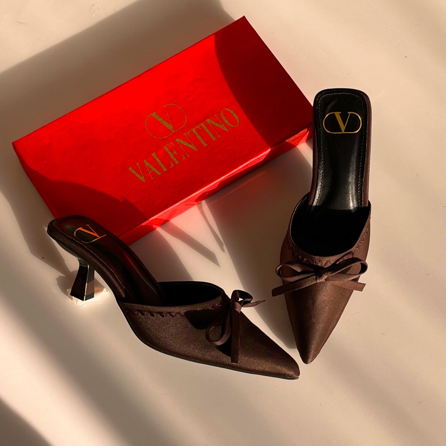 Valentino Bow Detail Pointed Toe Mule Heels