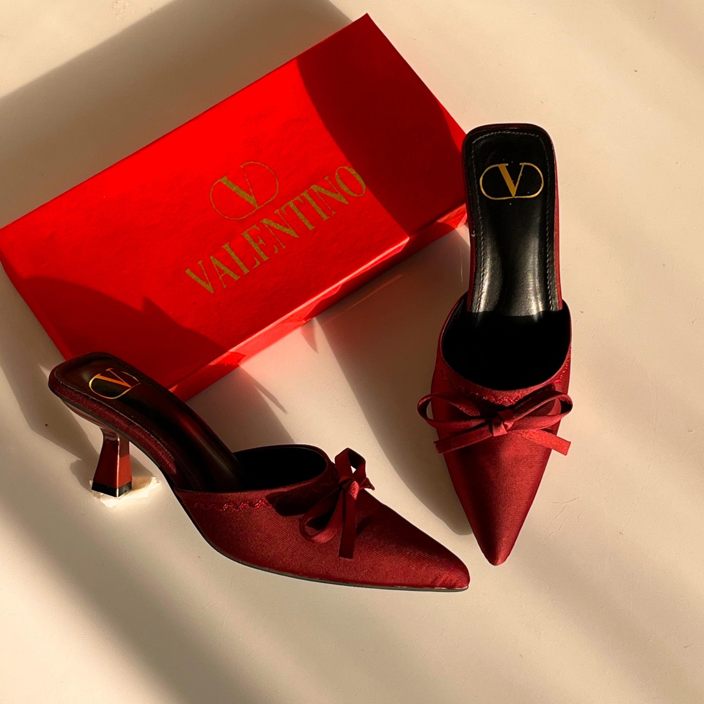 Valentino Bow Detail Pointed Toe Mule Heels