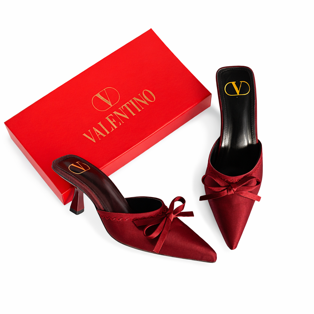 Valentino Bow Detail Pointed Toe Mule Heels