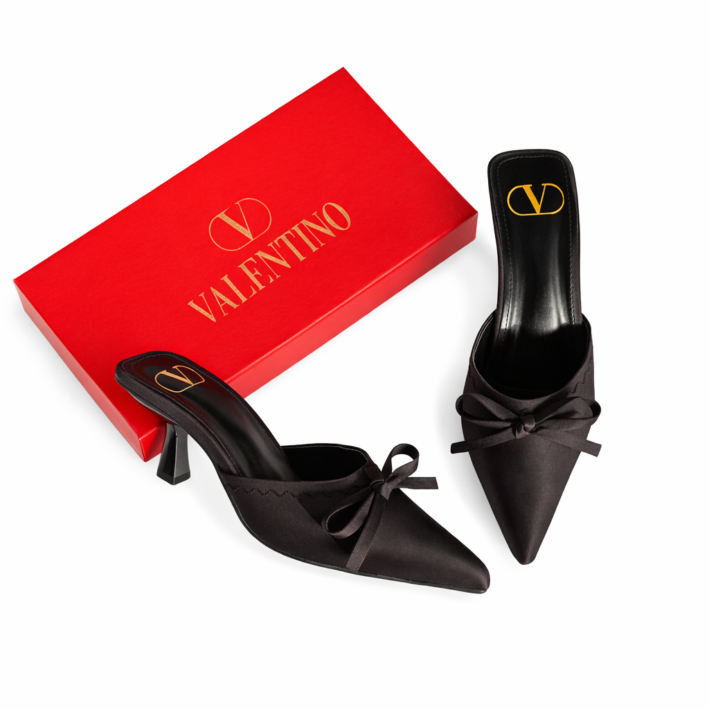 Valentino Bow Detail Pointed Toe Mule Heels