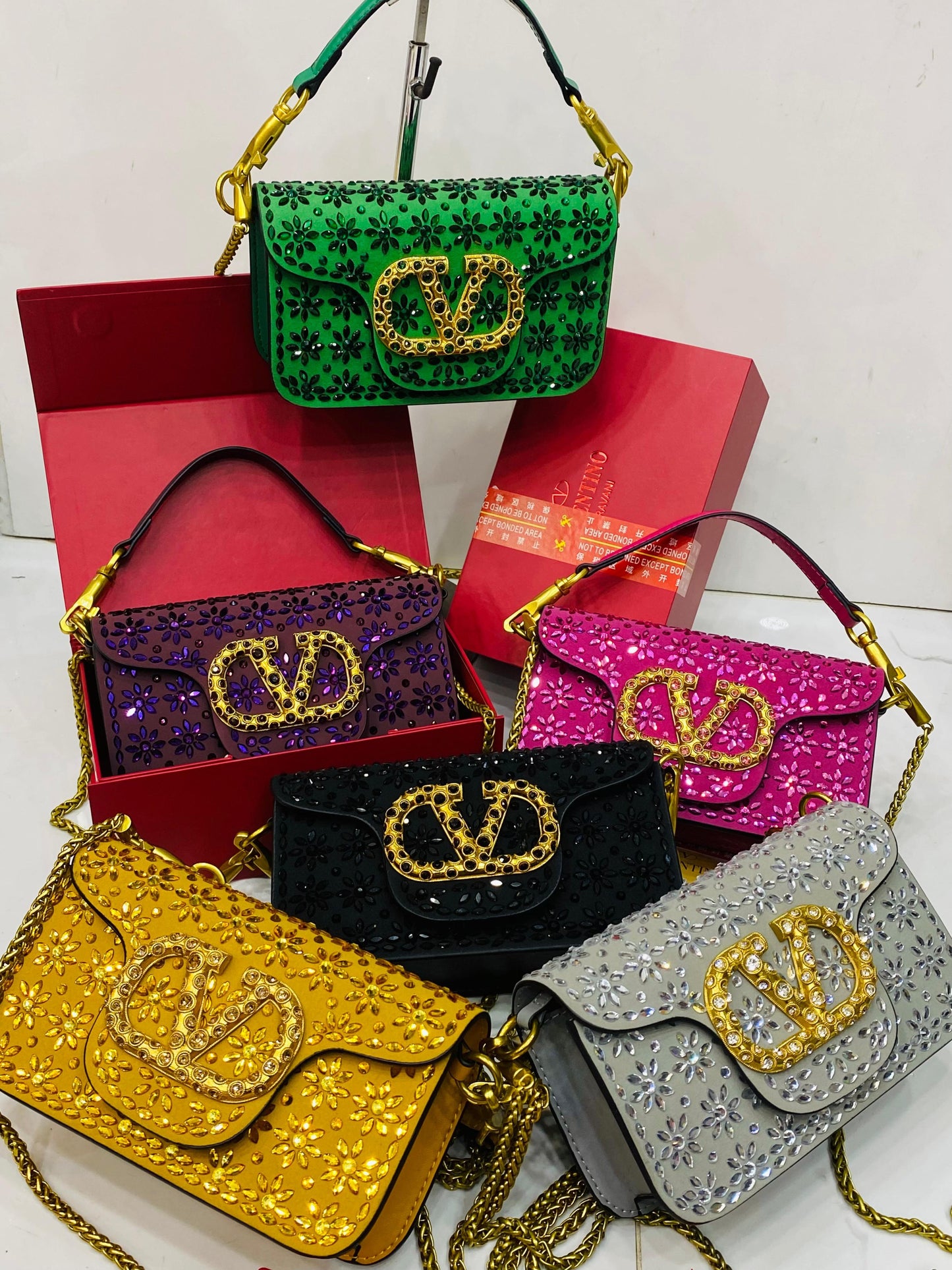 Valentino Garavani Locò Small Shoulder Bag (Crystal Embellished – VLogo)