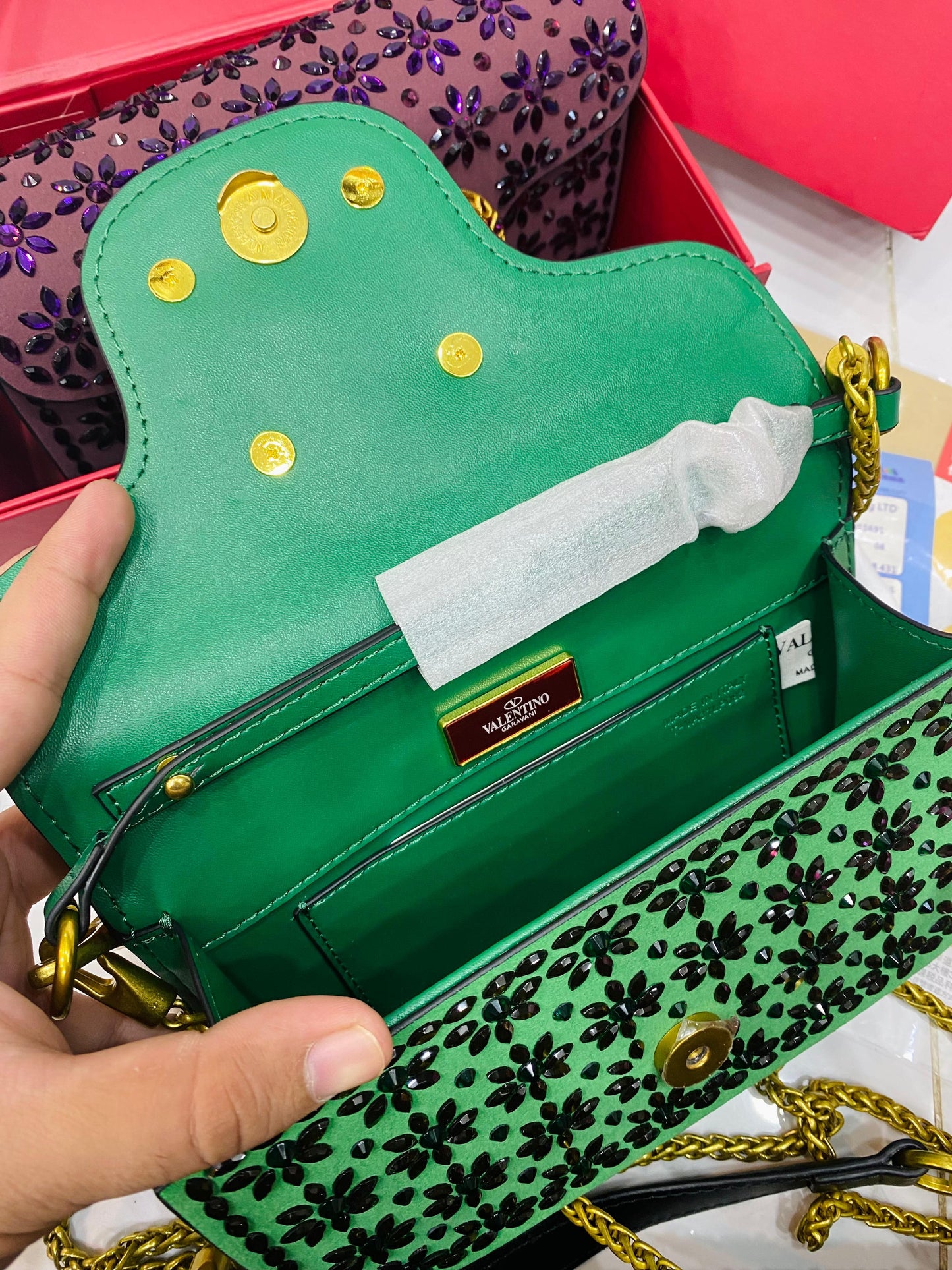 Valentino Garavani Locò Small Shoulder Bag (Crystal Embellished – VLogo)