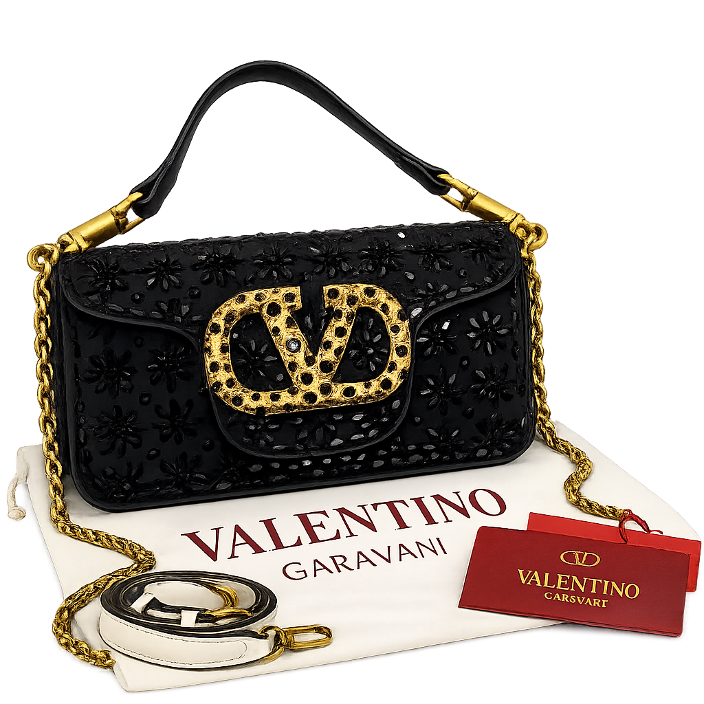 Valentino Garavani Locò Small Shoulder Bag (Crystal Embellished – VLogo)