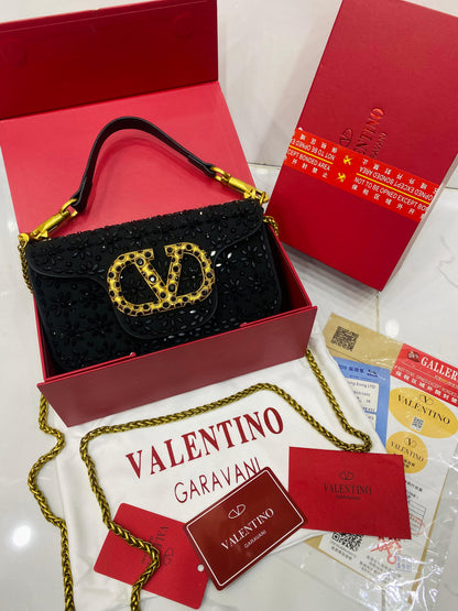 Valentino Garavani Locò Small Shoulder Bag (Crystal Embellished – VLogo)
