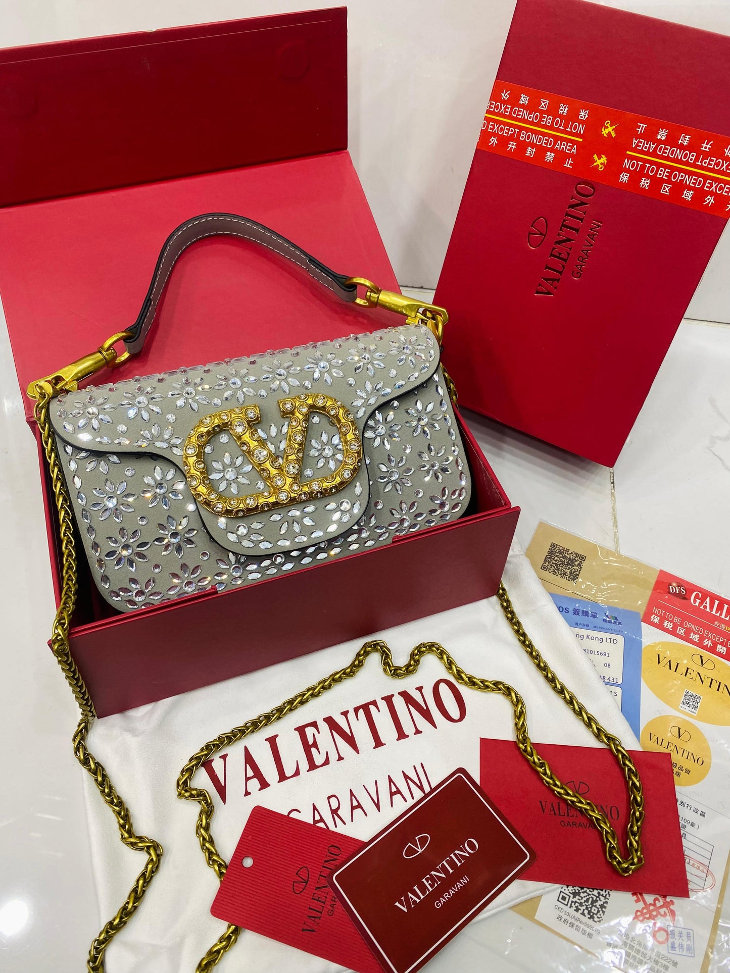 Valentino Garavani Locò Small Shoulder Bag (Crystal Embellished – VLogo)