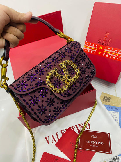 Valentino Garavani Locò Small Shoulder Bag (Crystal Embellished – VLogo)