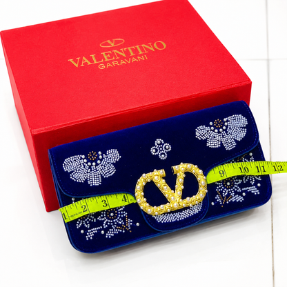 Valentino Garavani VLogo Pearl Embellished Velvet Clutch