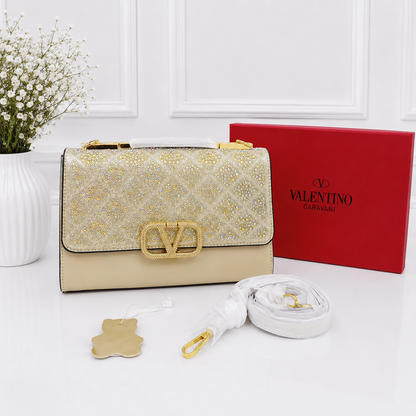 Valentino VLogo Crystal Quilted Crossbody Clutch Bag