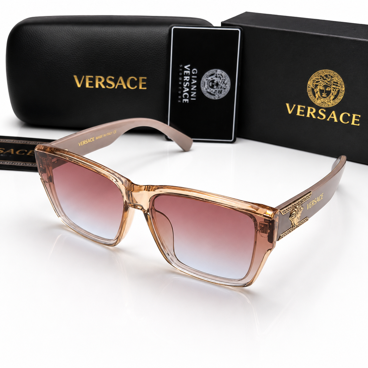 Versace Medusa Accent Rectangular Sunglasses