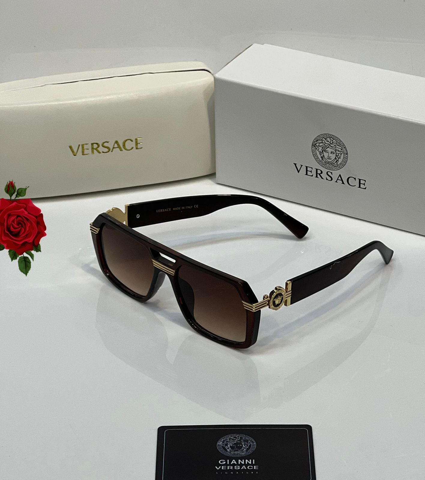 Versace Medusa Accent Square Frame Sunglasses