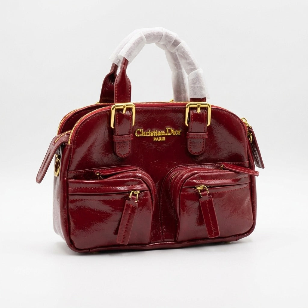 Dior Multi-Pocket Patent Leather Boston Handbag