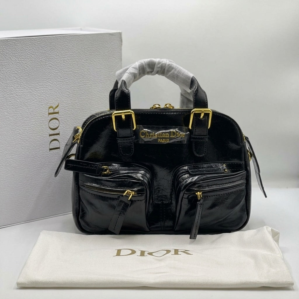 Dior Multi-Pocket Patent Leather Boston Handbag