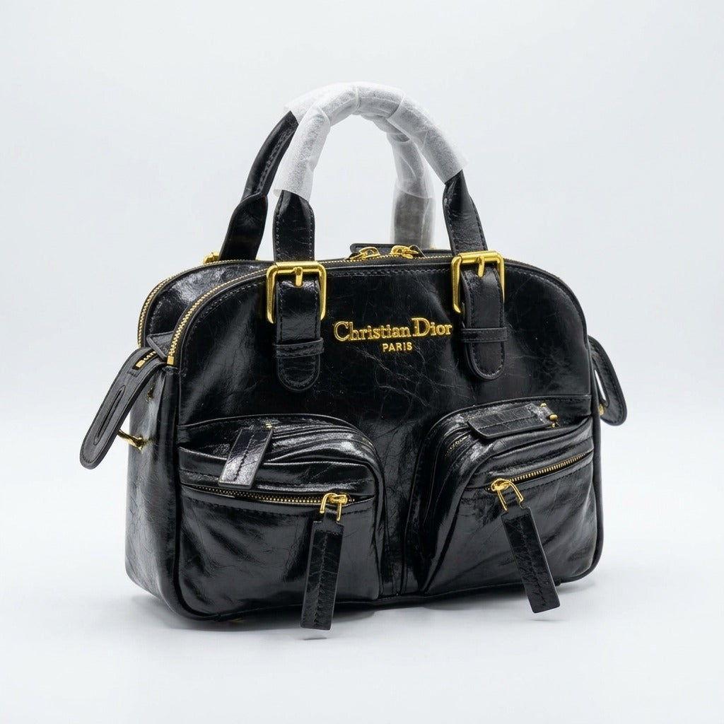 Dior Multi-Pocket Patent Leather Boston Handbag