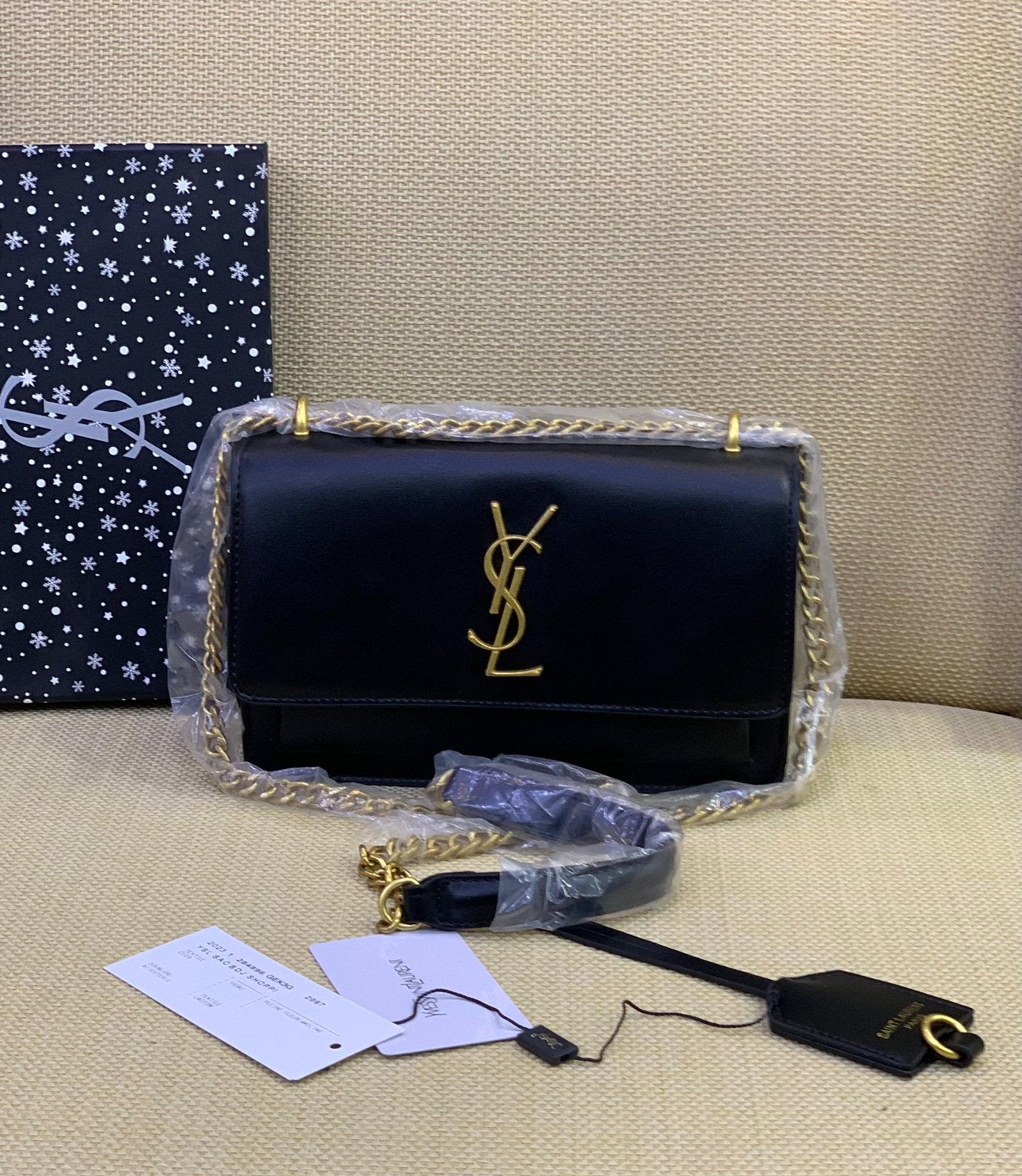 Saint Laurent YSL Envelope Chain Wallet in Smooth Leather