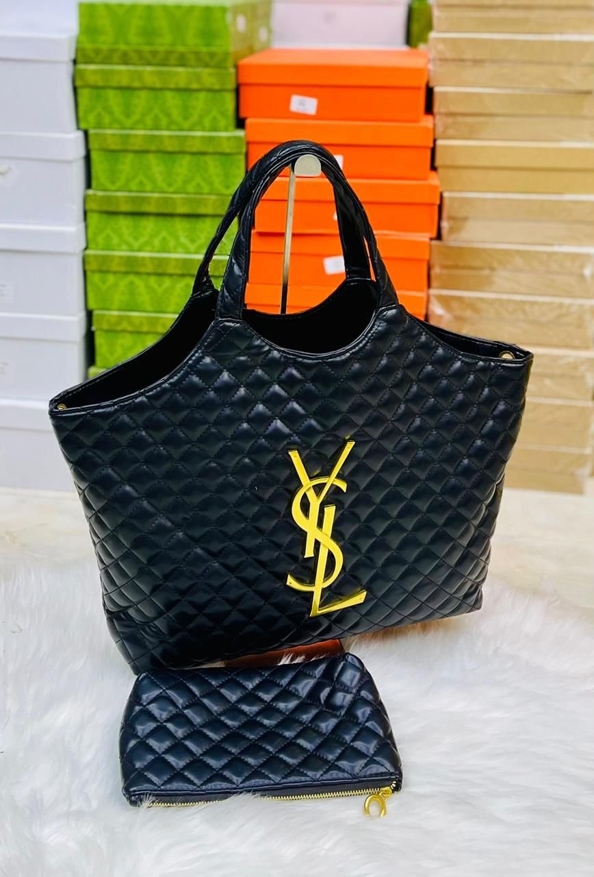 YSL Quilted Monogram Tote Bag with Matching Pouch