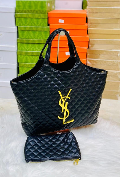 YSL Quilted Monogram Tote Bag with Matching Pouch