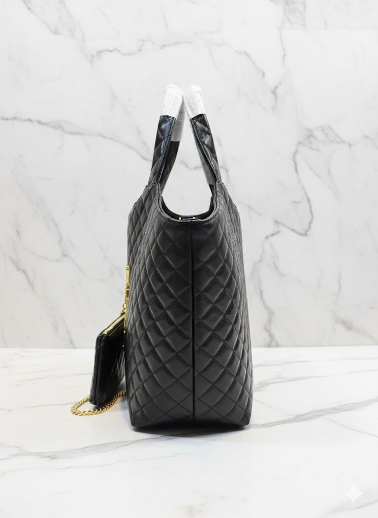 Saint Laurent Icare Quilted Leather Shopping Tote (Black) with Pouch