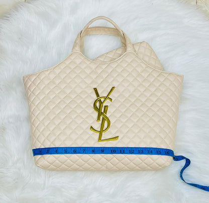 YSL Quilted Monogram Tote Bag with Matching Pouch