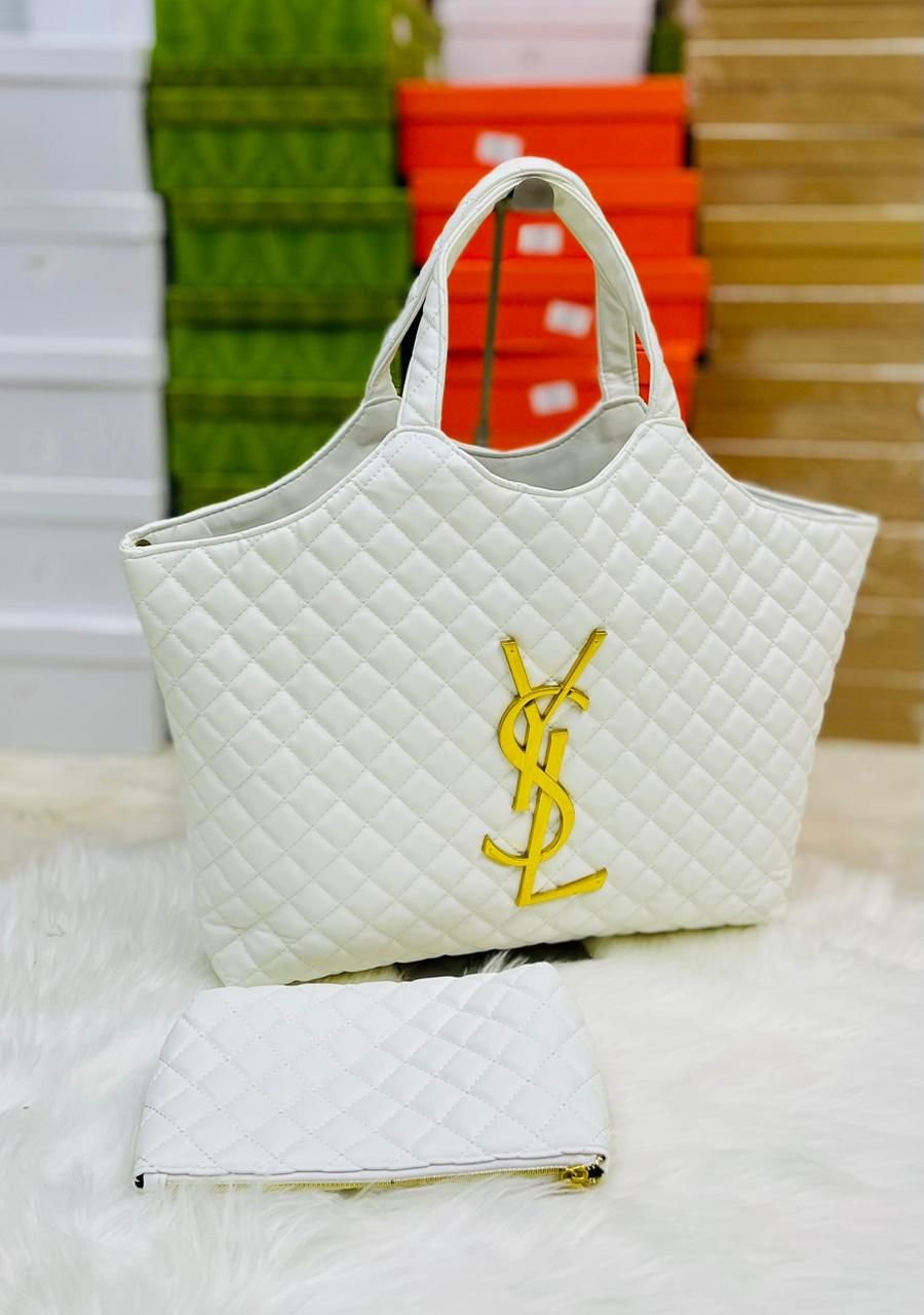 YSL Quilted Monogram Tote Bag with Matching Pouch
