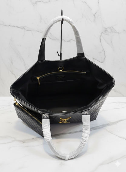 Saint Laurent Icare Quilted Leather Shopping Tote (Black) with Pouch