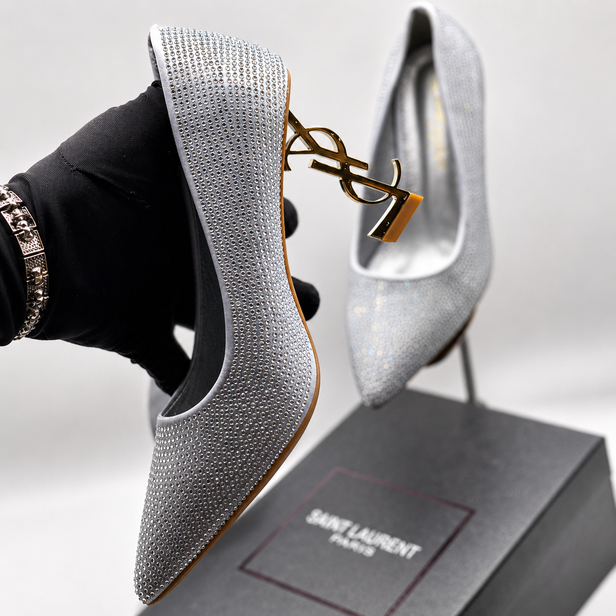 YSL Crystal Embellished Pointed Toe Pumps