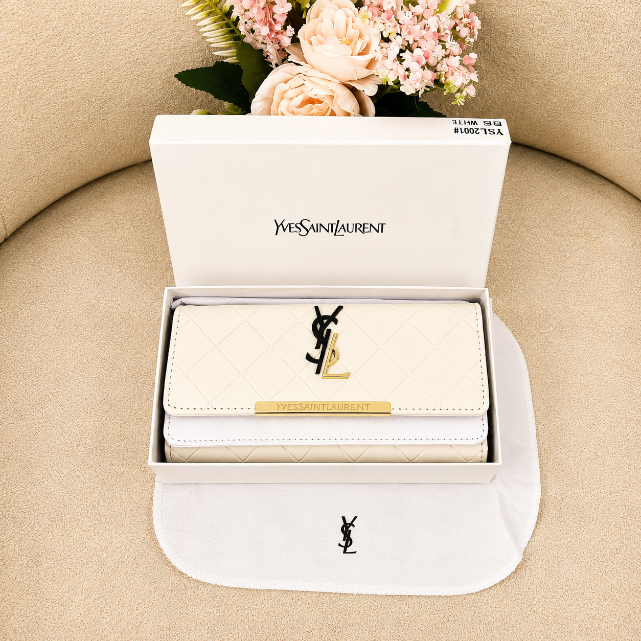 YSL Diamond Quilted Monogram Envelope Wallet