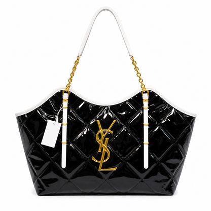 YSL Oversized Quilted Patent Leather Tote Bag