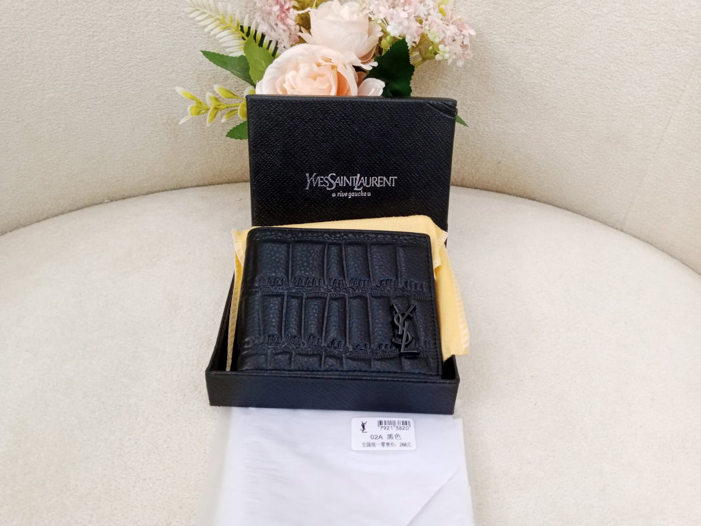 YSL Saint Laurent Croc Embossed Premium Leather Bifold Wallet