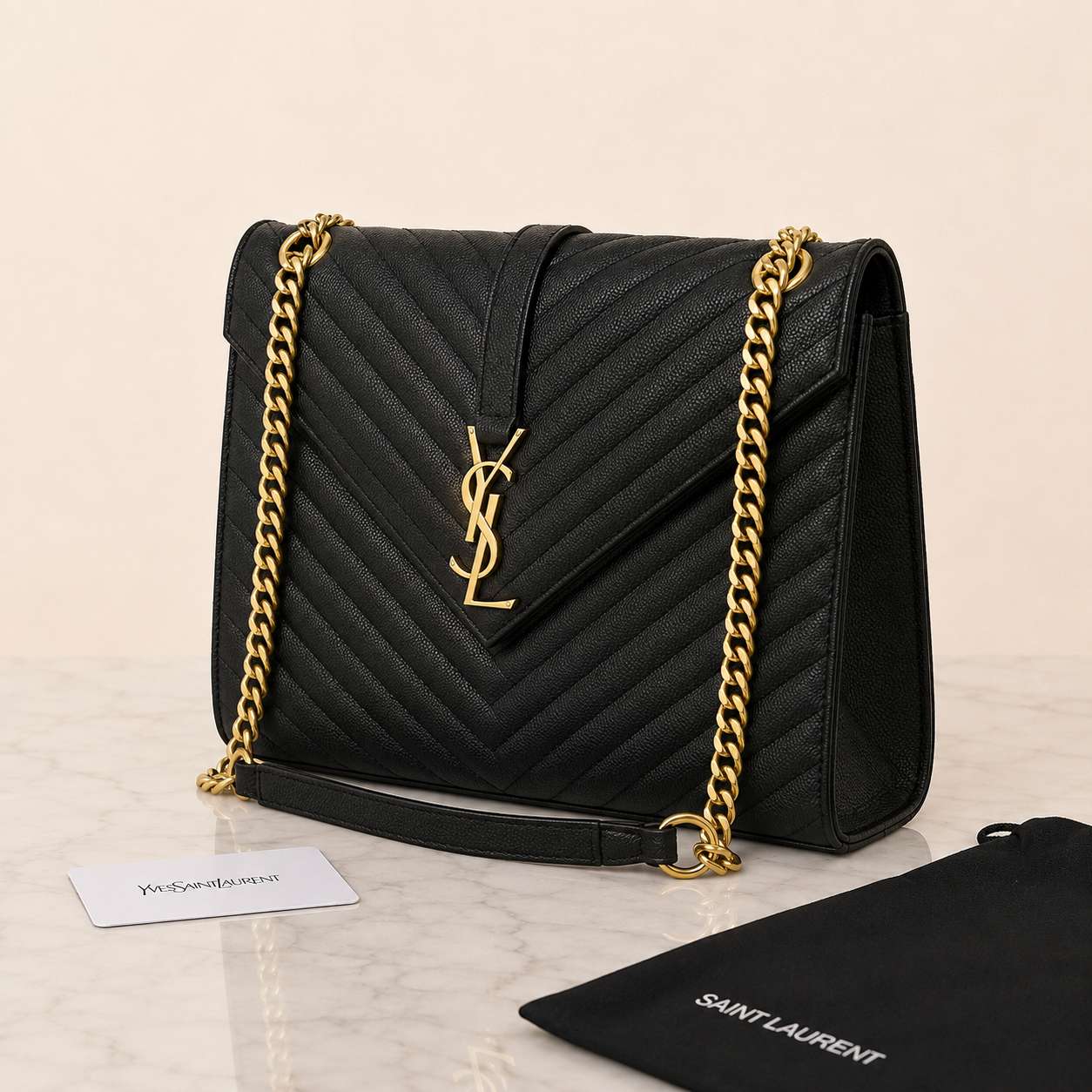 YSL Saint Laurent Large Envelope Flap Bag – Black
