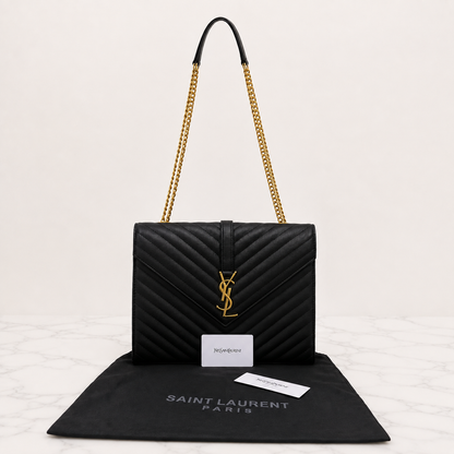 YSL Saint Laurent Large Envelope Flap Bag – Black