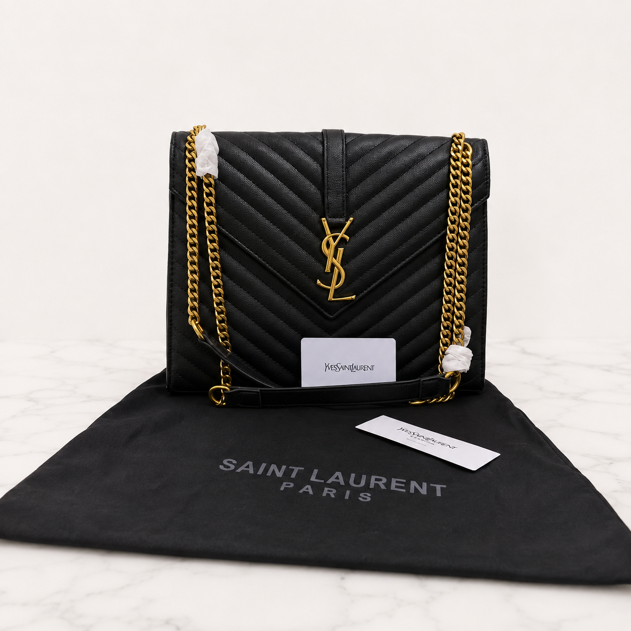 YSL Saint Laurent Large Envelope Flap Bag – Black