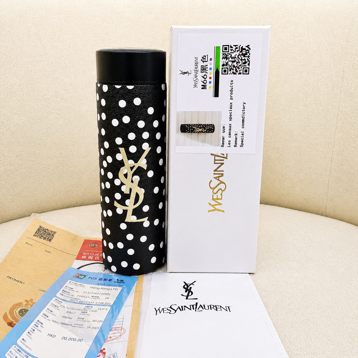 YSL Saint Laurent Polka Dot Insulated Smart Temperature Water Bottle