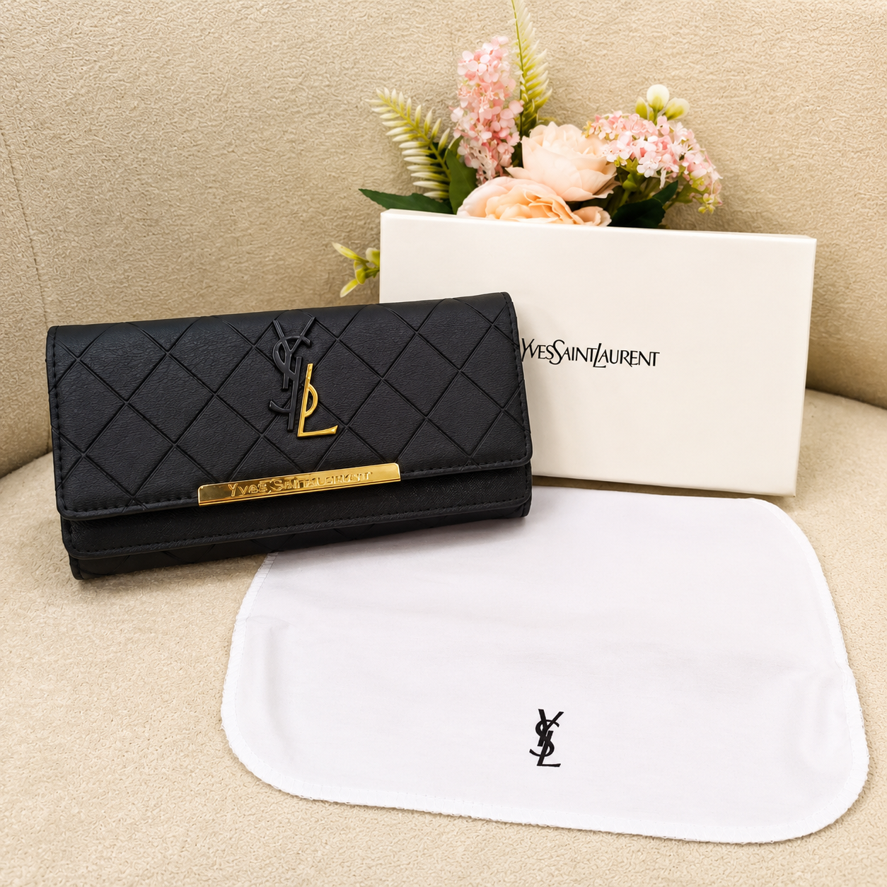 YSL Diamond Quilted Monogram Envelope Wallet