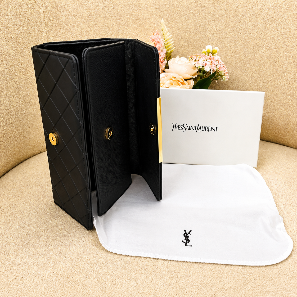YSL Diamond Quilted Monogram Envelope Wallet