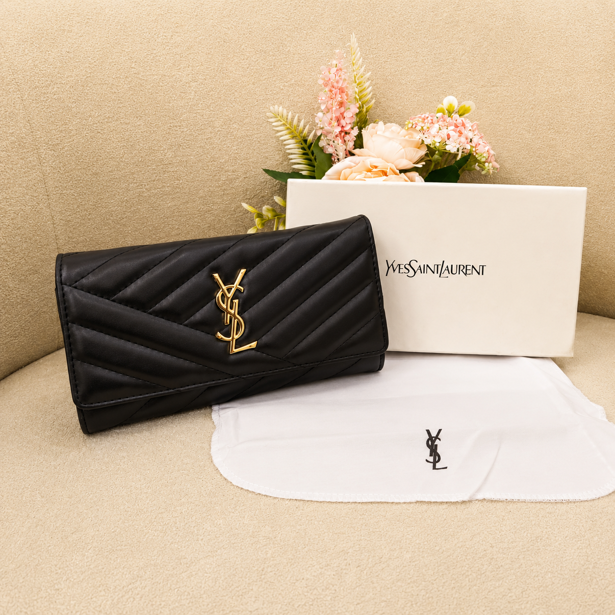 YSL Monogram Chevron Envelope Wallet