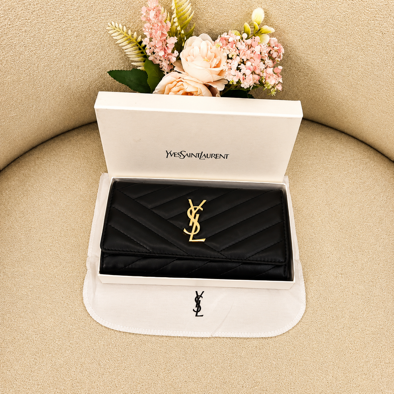 YSL Monogram Chevron Envelope Wallet