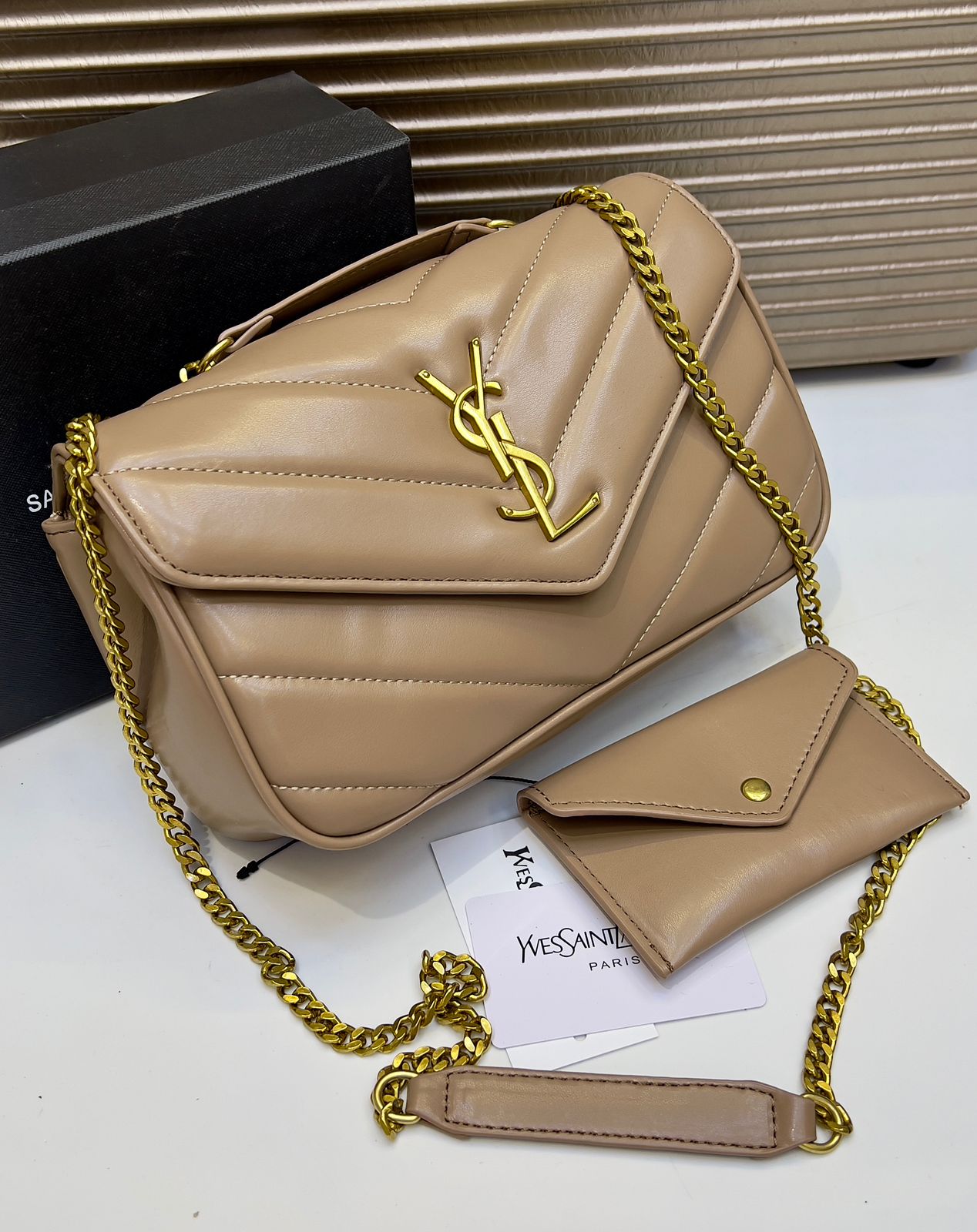 Yves Saint Laurent Style Chevron Chain Shoulder Bag