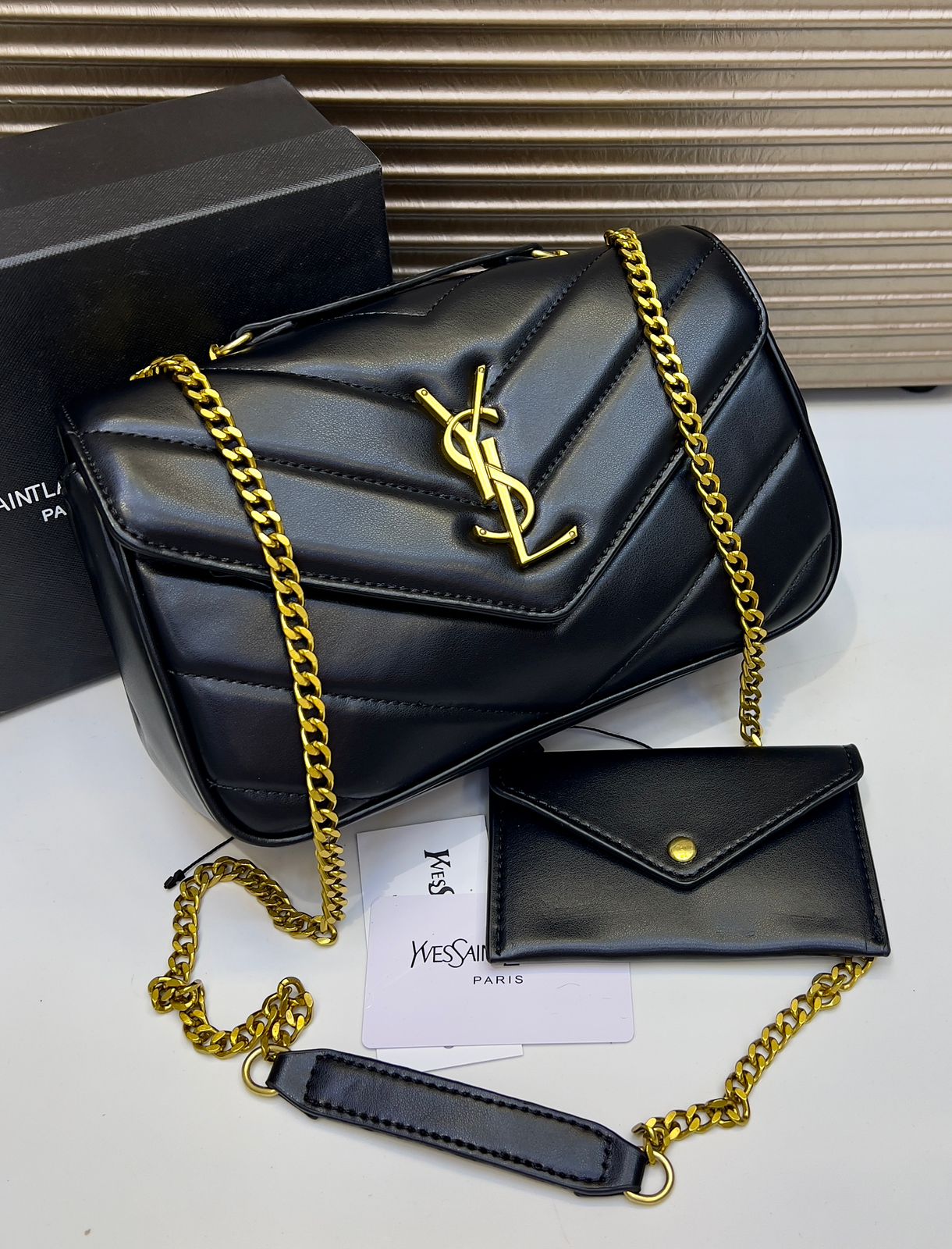 Yves Saint Laurent Style Chevron Chain Shoulder Bag
