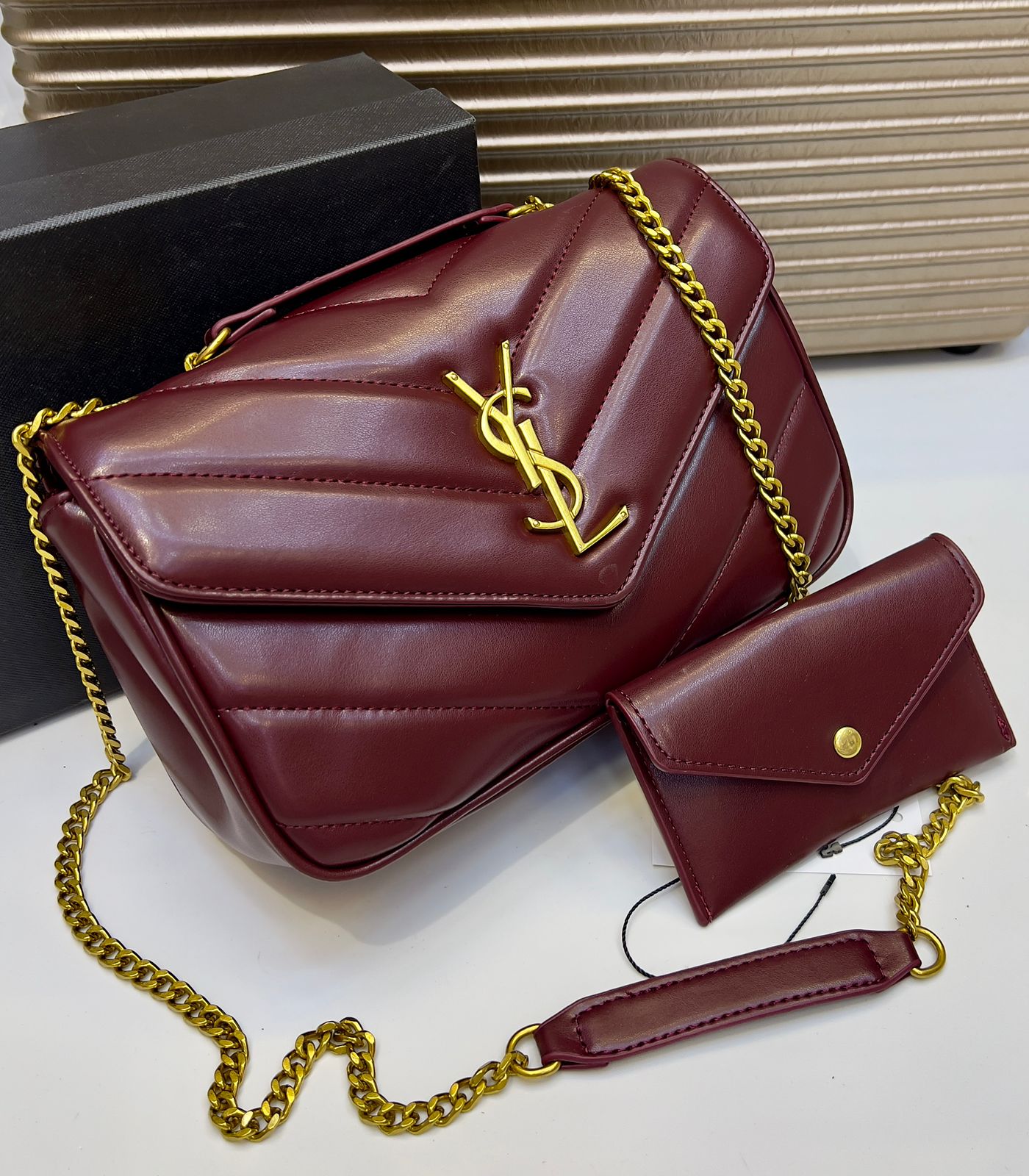Yves Saint Laurent Style Chevron Chain Shoulder Bag