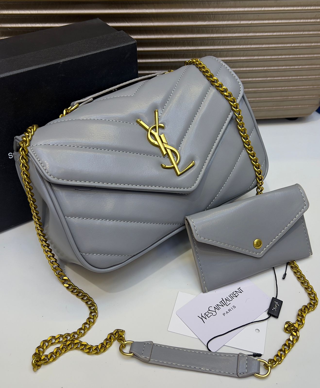 Yves Saint Laurent Style Chevron Chain Shoulder Bag