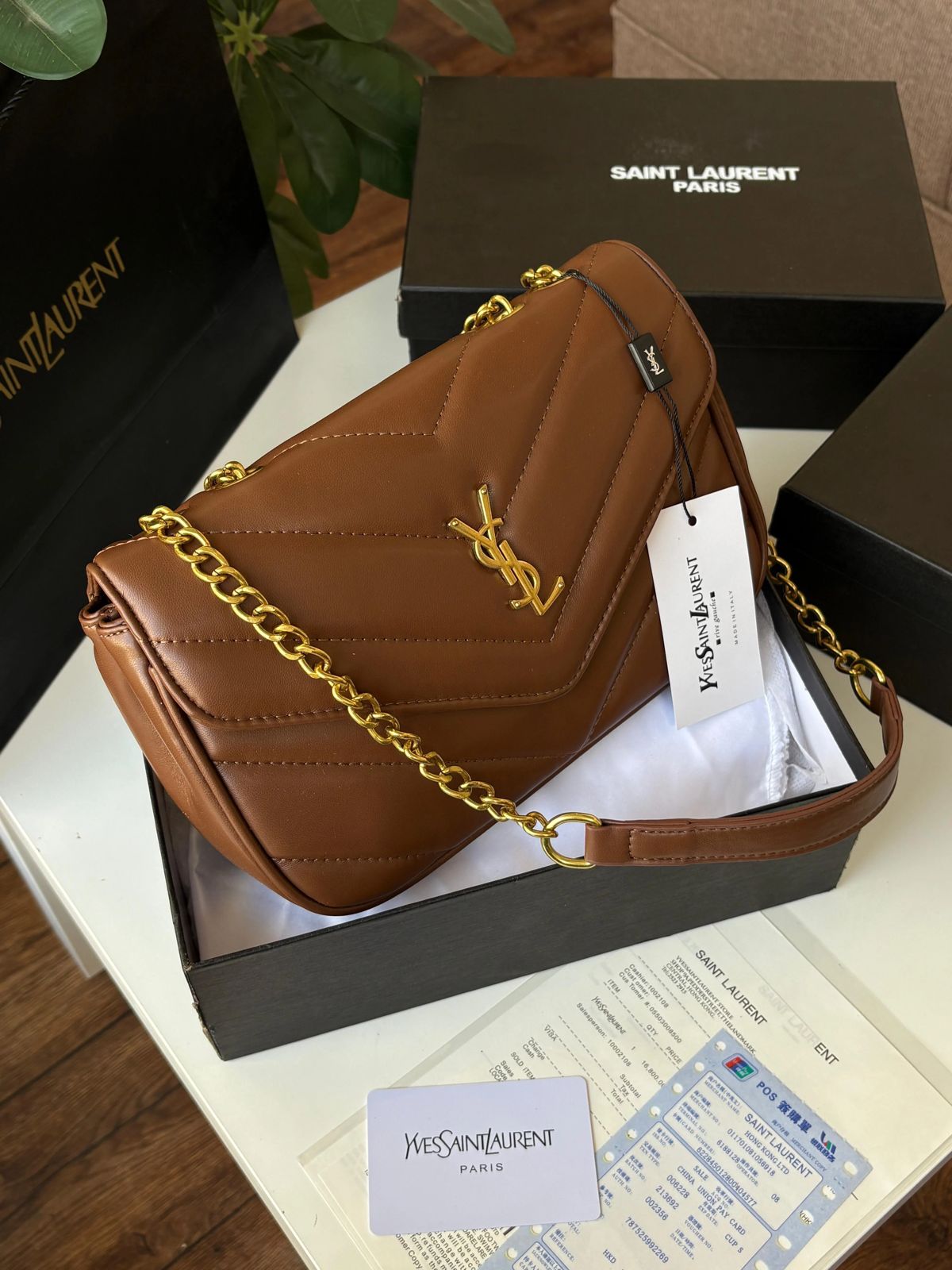 Yves Saint Laurent Style Chevron Chain Shoulder Bag