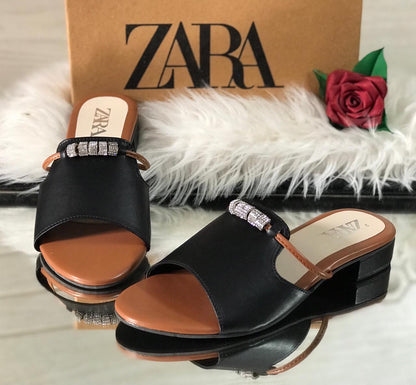ZARA Crystal Detail Slide Sandals